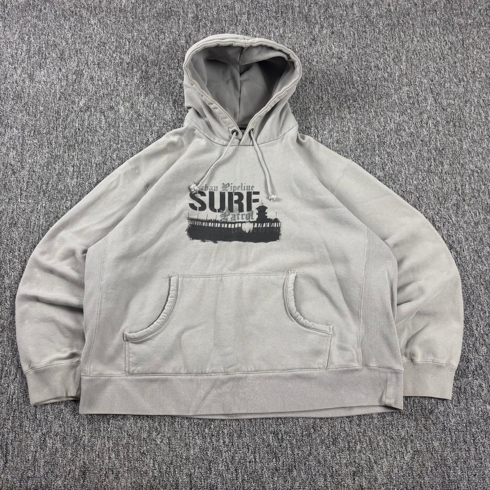 Y2K Baggy Skate Urban Pipeline Surf Patrol Heavyweight Oversized Hoodie Grey XL